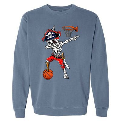 Dabbing Skeleton Pirate And Basketball Ball Halloween Costume Cute Gift Garment-Dyed Sweatshirt