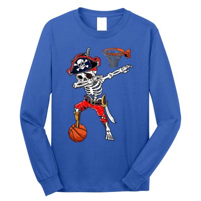 Dabbing Skeleton Pirate And Basketball Ball Halloween Costume Cute Gift Long Sleeve Shirt