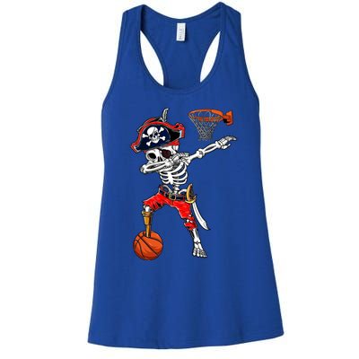 Dabbing Skeleton Pirate And Basketball Ball Halloween Costume Cute Gift Women's Racerback Tank