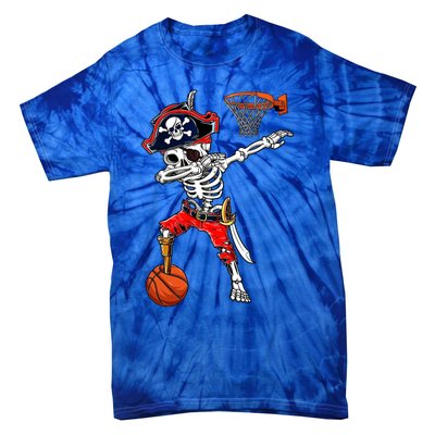 Dabbing Skeleton Pirate And Basketball Ball Halloween Costume Cute Gift Tie-Dye T-Shirt