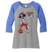 Dabbing Skeleton Pirate And Basketball Ball Halloween Costume Cute Gift Women's Tri-Blend 3/4-Sleeve Raglan Shirt