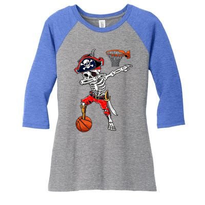 Dabbing Skeleton Pirate And Basketball Ball Halloween Costume Cute Gift Women's Tri-Blend 3/4-Sleeve Raglan Shirt