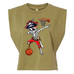 Dabbing Skeleton Pirate And Basketball Ball Halloween Costume Cute Gift Garment-Dyed Women's Muscle Tee