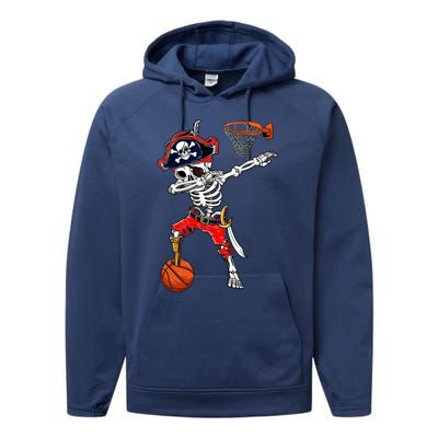 Dabbing Skeleton Pirate And Basketball Ball Halloween Costume Cute Gift Performance Fleece Hoodie