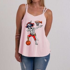 Dabbing Skeleton Pirate And Basketball Ball Halloween Costume Cute Gift Women's Strappy Tank