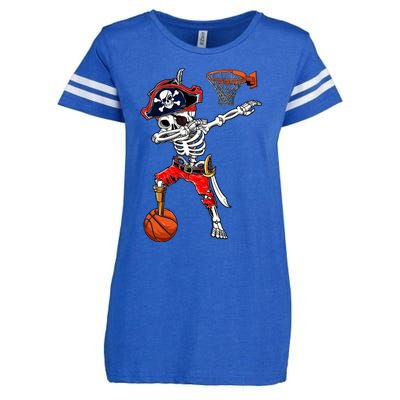 Dabbing Skeleton Pirate And Basketball Ball Halloween Costume Cute Gift Enza Ladies Jersey Football T-Shirt