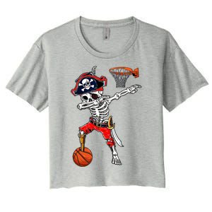 Dabbing Skeleton Pirate And Basketball Ball Halloween Costume Cute Gift Women's Crop Top Tee