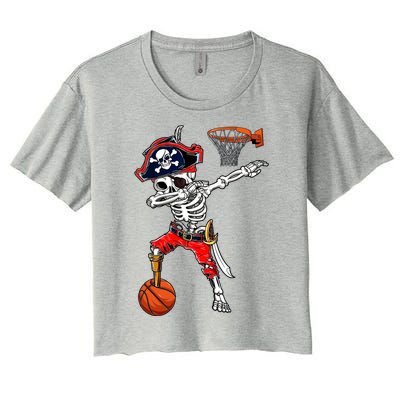 Dabbing Skeleton Pirate And Basketball Ball Halloween Costume Cute Gift Women's Crop Top Tee