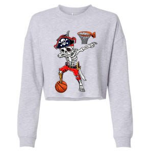 Dabbing Skeleton Pirate And Basketball Ball Halloween Costume Cute Gift Cropped Pullover Crew