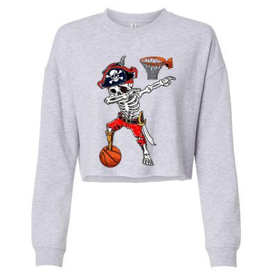 Dabbing Skeleton Pirate And Basketball Ball Halloween Costume Cute Gift Cropped Pullover Crew