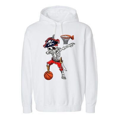 Dabbing Skeleton Pirate And Basketball Ball Halloween Costume Cute Gift Garment-Dyed Fleece Hoodie