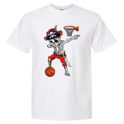 Dabbing Skeleton Pirate And Basketball Ball Halloween Costume Cute Gift Garment-Dyed Heavyweight T-Shirt