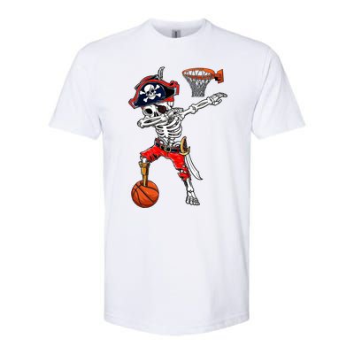 Dabbing Skeleton Pirate And Basketball Ball Halloween Costume Cute Gift Softstyle CVC T-Shirt