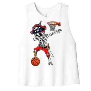 Dabbing Skeleton Pirate And Basketball Ball Halloween Costume Cute Gift Women's Racerback Cropped Tank