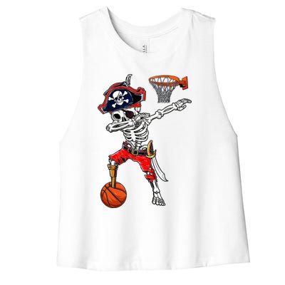 Dabbing Skeleton Pirate And Basketball Ball Halloween Costume Cute Gift Women's Racerback Cropped Tank