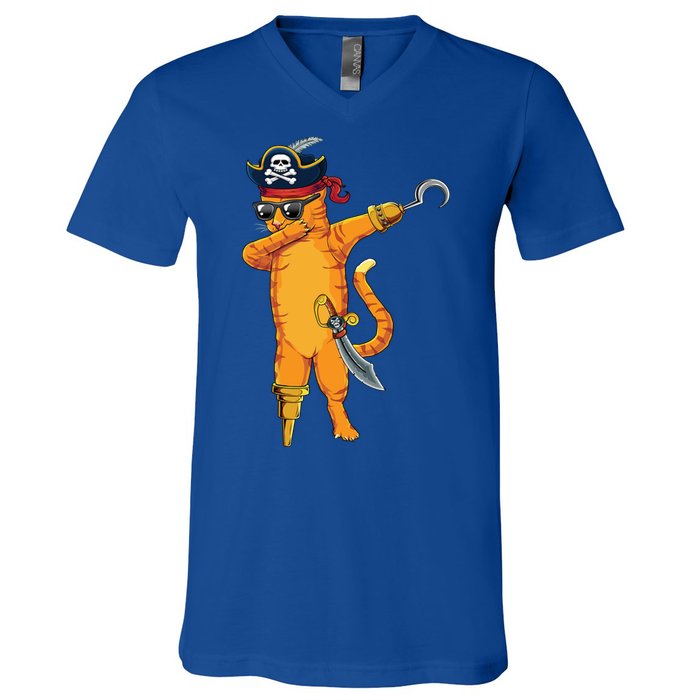 Dabbing Spooky Pirate Cat Halloween Costume Great Gift V-Neck T-Shirt