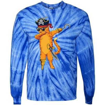 Dabbing Spooky Pirate Cat Halloween Costume Great Gift Tie-Dye Long Sleeve Shirt