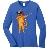 Dabbing Spooky Pirate Cat Halloween Costume Great Gift Ladies Long Sleeve Shirt