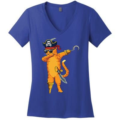 Dabbing Spooky Pirate Cat Halloween Costume Great Gift Women's V-Neck T-Shirt