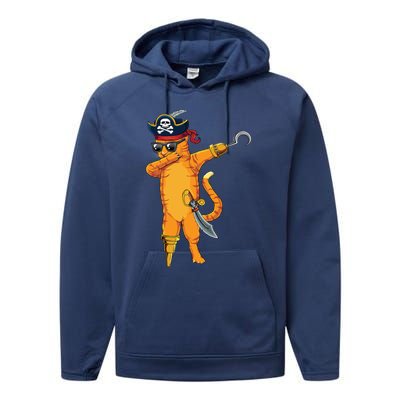 Dabbing Spooky Pirate Cat Halloween Costume Great Gift Performance Fleece Hoodie