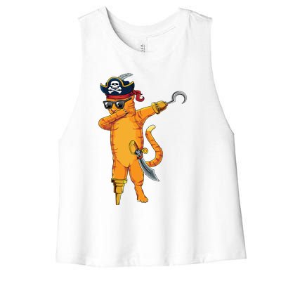 Dabbing Spooky Pirate Cat Halloween Costume Great Gift Women's Racerback Cropped Tank