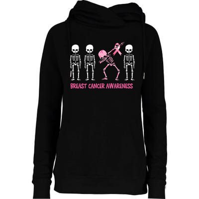 Dabbing Skeleton Pink Ribbon Breast Cancer Halloween Womens Funnel Neck Pullover Hood