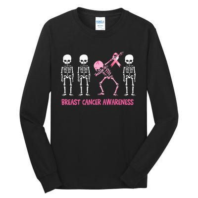 Dabbing Skeleton Pink Ribbon Breast Cancer Halloween Tall Long Sleeve T-Shirt