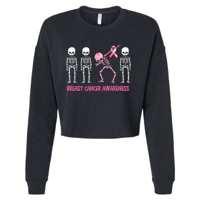 Dabbing Skeleton Pink Ribbon Breast Cancer Halloween Cropped Pullover Crew