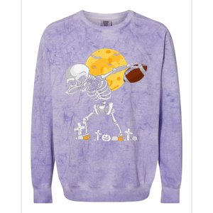 Dabbing Skeleton Playing Football Halloween Player Coach Colorblast Crewneck Sweatshirt