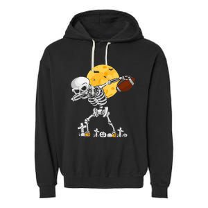 Dabbing Skeleton Playing Football Halloween Player Coach Garment-Dyed Fleece Hoodie