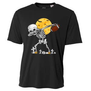 Dabbing Skeleton Playing Football Halloween Player Coach Cooling Performance Crew T-Shirt