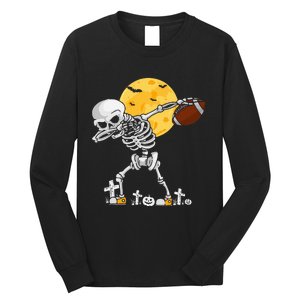 Dabbing Skeleton Playing Football Halloween Player Coach Long Sleeve Shirt