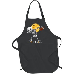 Dabbing Skeleton Playing Football Halloween Player Coach Full-Length Apron With Pockets