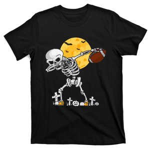 Dabbing Skeleton Playing Football Halloween Player Coach T-Shirt