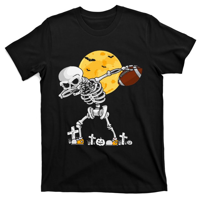 Dabbing Skeleton Playing Football Halloween Player Coach T-Shirt