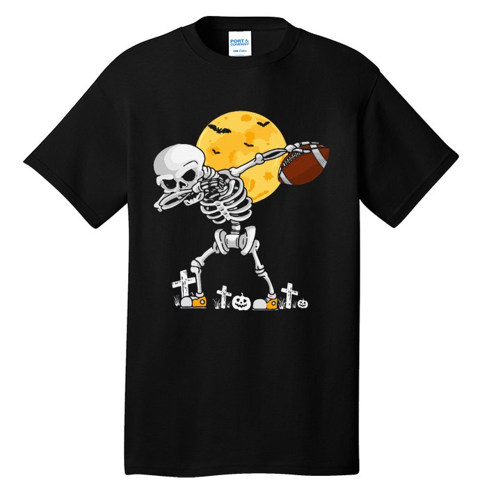 Dabbing Skeleton Playing Football Halloween Player Coach Tall T-Shirt