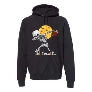 Dabbing Skeleton Playing Football Halloween Player Coach Premium Hoodie