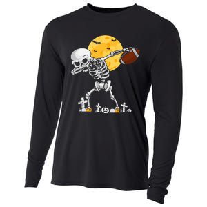 Dabbing Skeleton Playing Football Halloween Player Coach Cooling Performance Long Sleeve Crew