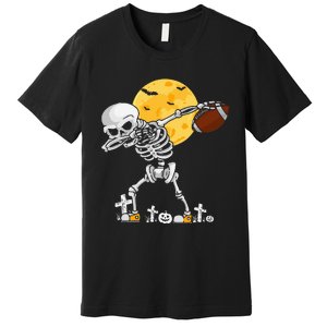 Dabbing Skeleton Playing Football Halloween Player Coach Premium T-Shirt