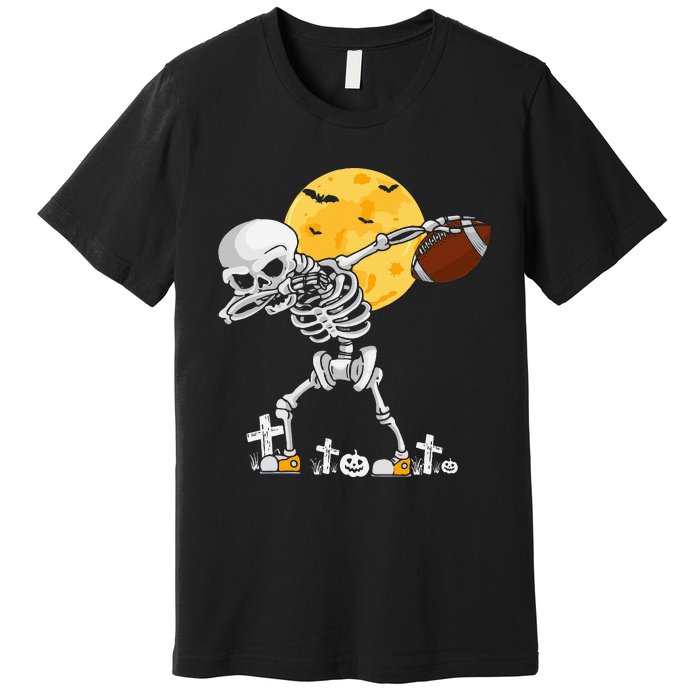 Dabbing Skeleton Playing Football Halloween Player Coach Premium T-Shirt