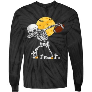 Dabbing Skeleton Playing Football Halloween Player Coach Tie-Dye Long Sleeve Shirt