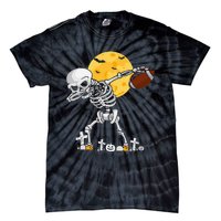 Dabbing Skeleton Playing Football Halloween Player Coach Tie-Dye T-Shirt