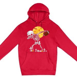 Dabbing Skeleton Playing Football Halloween Player Coach Premium Pullover Hoodie