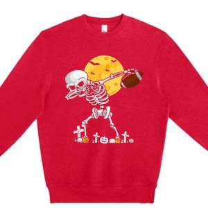 Dabbing Skeleton Playing Football Halloween Player Coach Premium Crewneck Sweatshirt