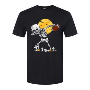 Dabbing Skeleton Playing Football Halloween Player Coach Softstyle CVC T-Shirt