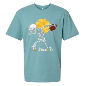 Dabbing Skeleton Playing Football Halloween Player Coach Sueded Cloud Jersey T-Shirt