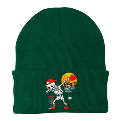 Dabbing Skeleton Playing Disc Golf Halloween Player Coach Knit Cap Winter Beanie