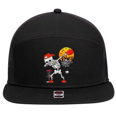 Dabbing Skeleton Playing Disc Golf Halloween Player Coach 7 Panel Mesh Trucker Snapback Hat