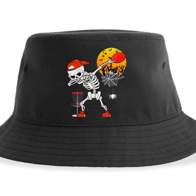 Dabbing Skeleton Playing Disc Golf Halloween Player Coach Sustainable Bucket Hat