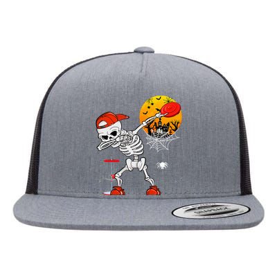 Dabbing Skeleton Playing Disc Golf Halloween Player Coach Flat Bill Trucker Hat